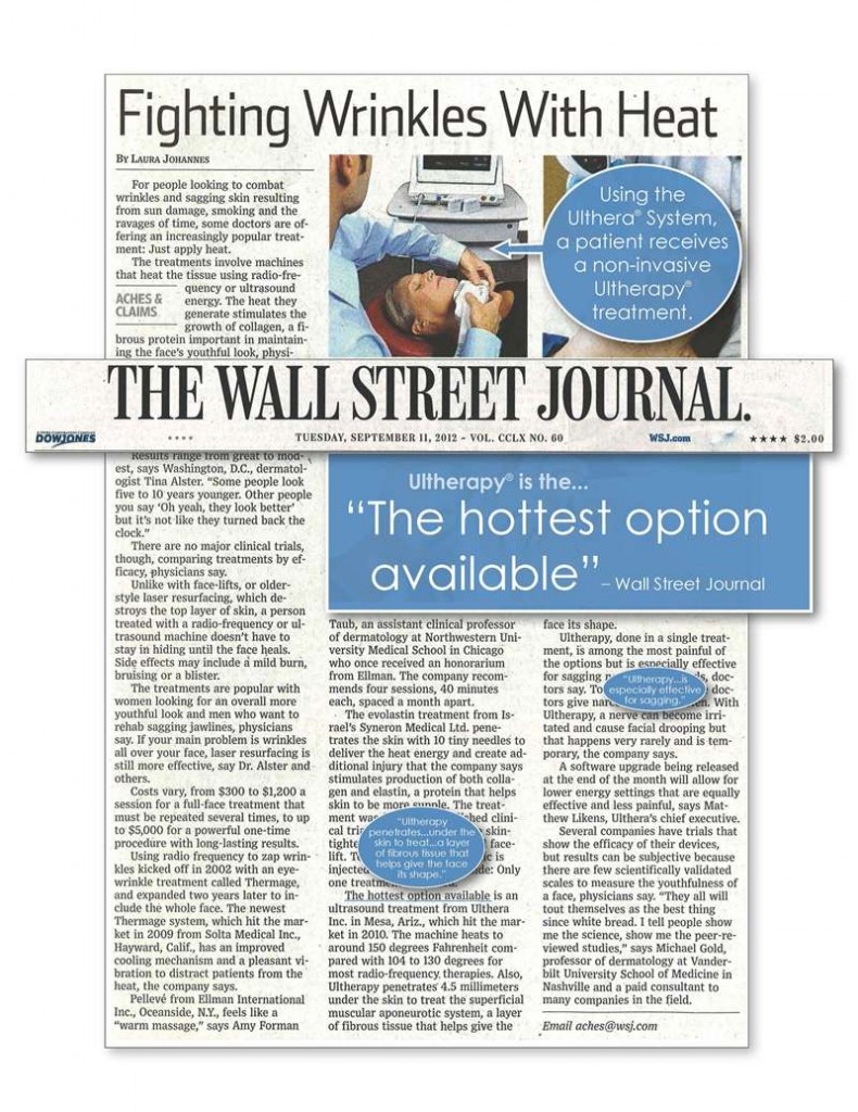 The Wall Street Journal featuring text about Ultherapy 